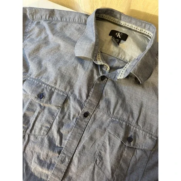 Calvin Klein Button Down Shirt Mens XL Blue Excellent Cotton Long Sleeve Pockets - Picture 3 of 5